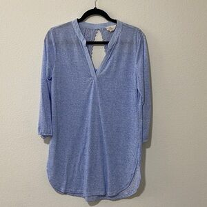 Women's Light Blue V-Neck Top Tunic Blouse Tee T-shirt